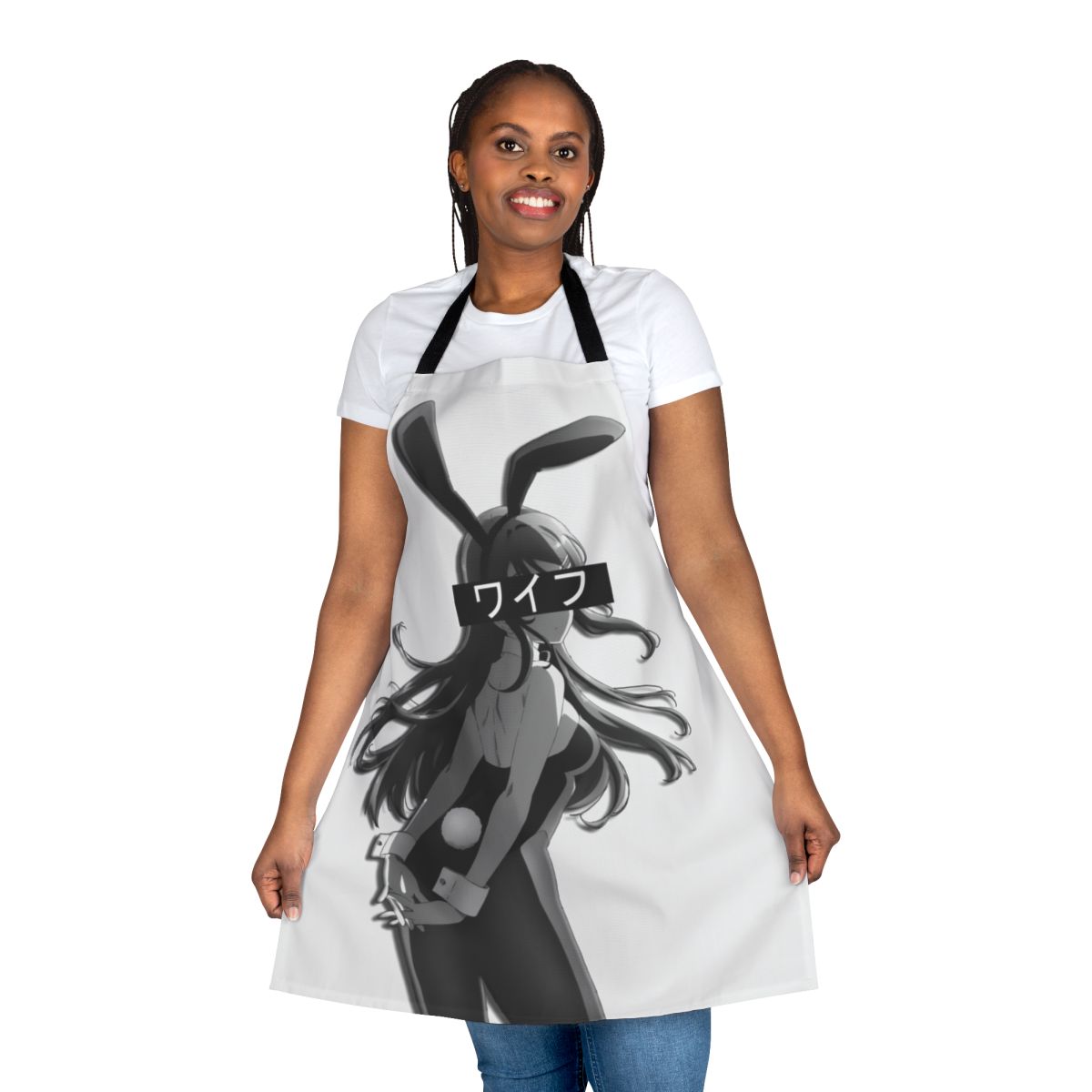 An apron featuring the character Mai Sakurajima from the anime "Rascal Dreams of Bunny Girl Senpai".