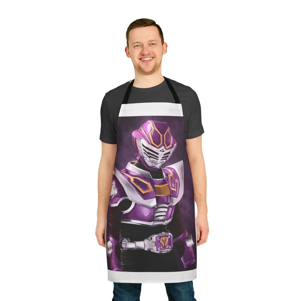 Colorful Masked Rider Ouja-themed apron for Tokusatsu fans