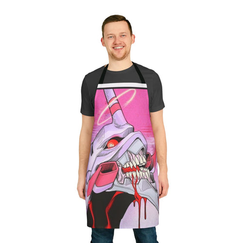 Anime-styled apron featuring the iconic Eva Unit 01 design from Neon Genesis Evangelion