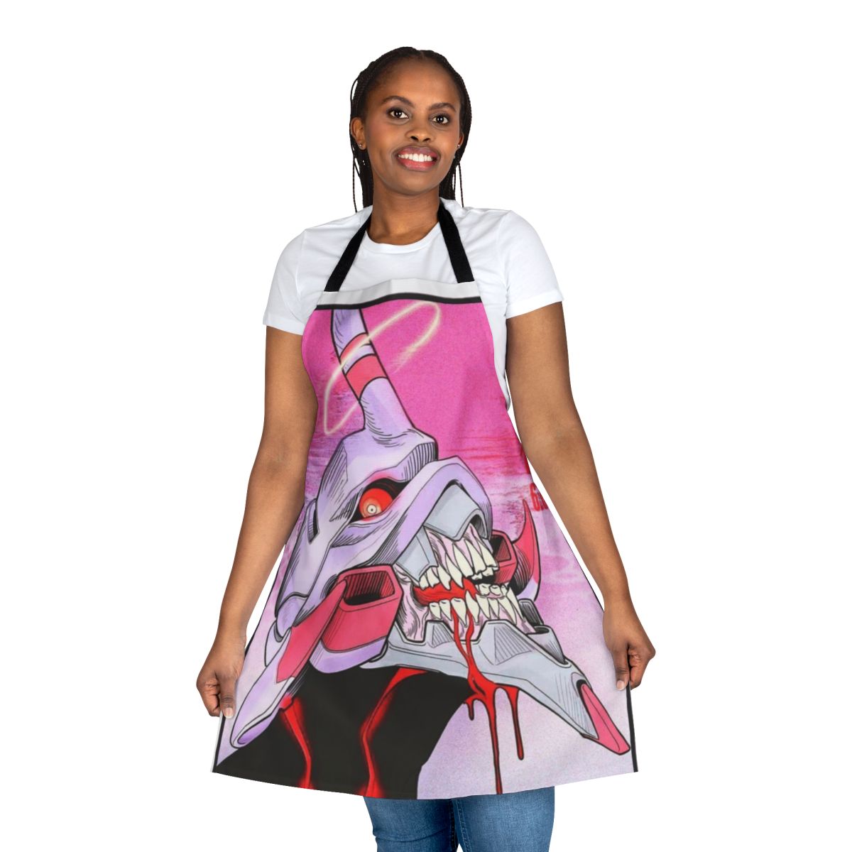 Anime-styled apron featuring the iconic Eva Unit 01 design from Neon Genesis Evangelion