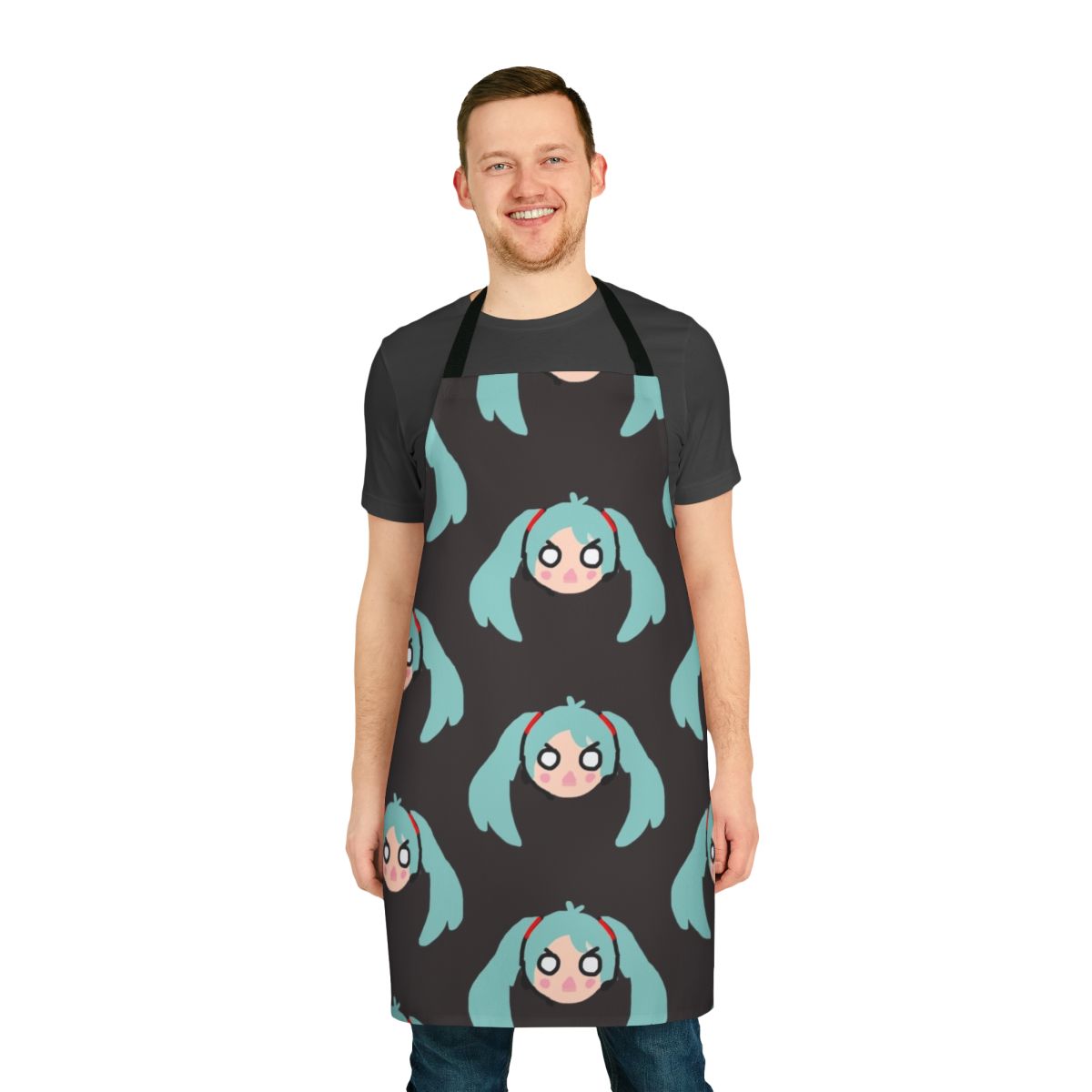 Colorful anime-themed apron with Hatsune Miku-inspired design, ideal for LGBTQ+ cosplay and vocaloid fans.