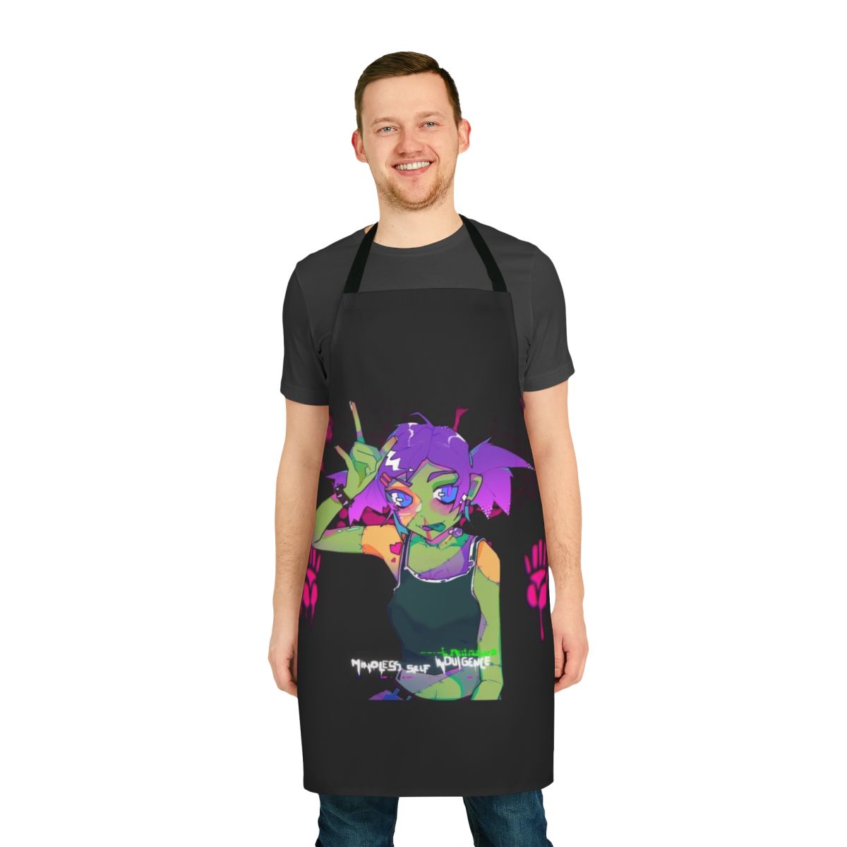Anime-styled apron featuring the Mindless Self Indulgence band logo and aesthetic