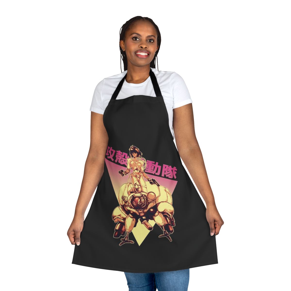 Anime-style apron featuring the character Motoko Kusanagi from the Ghost in the Shell series.