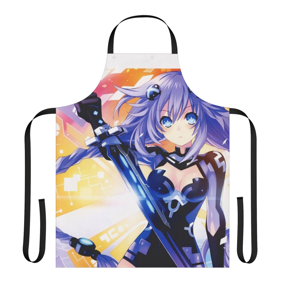 Neptunia-themed apron with Purple Heart and Neptune designs