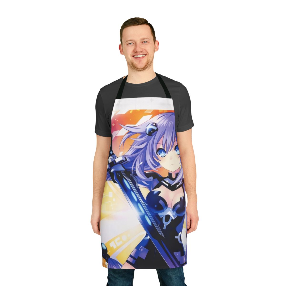 Neptunia-themed apron with Purple Heart and Neptune designs