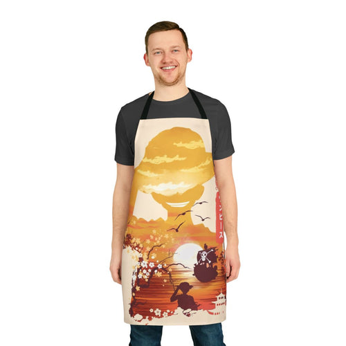 One Piece-themed apron featuring Monkey D. Luffy, the protagonist of the popular anime series