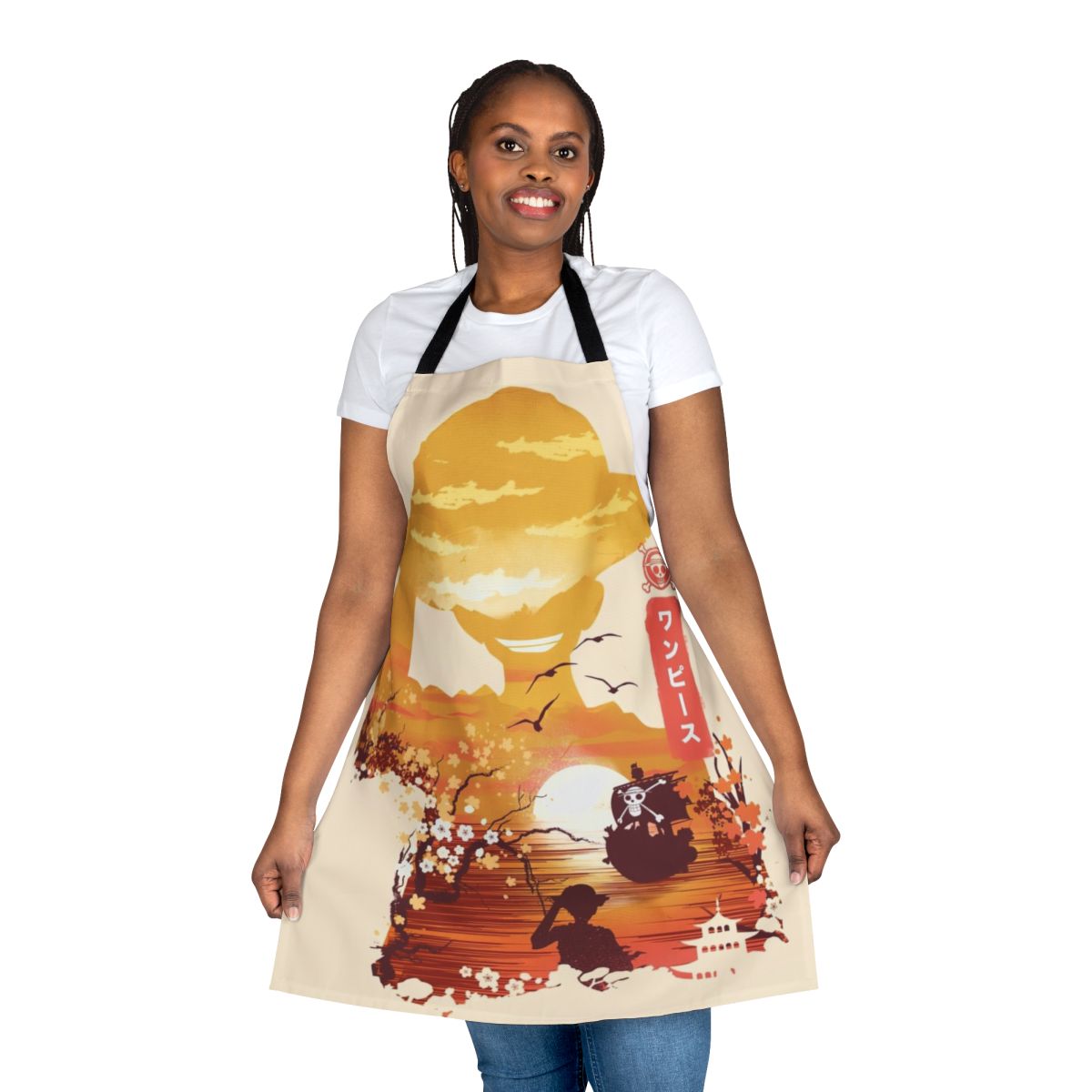 One Piece-themed apron featuring Monkey D. Luffy, the protagonist of the popular anime series