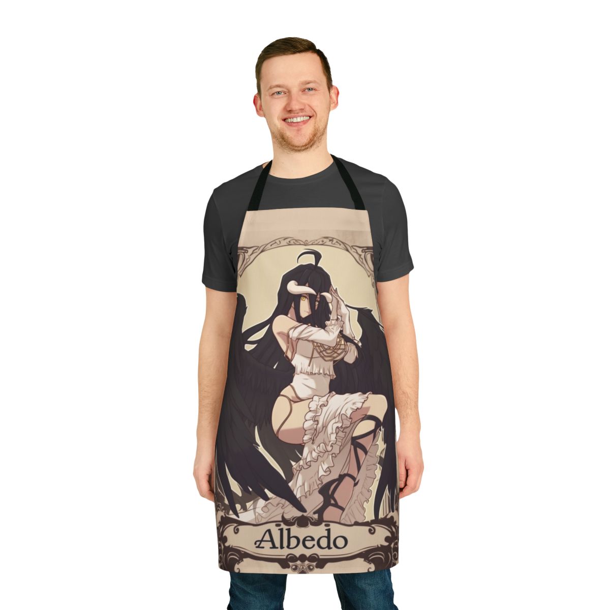 Anime-inspired pinup style apron featuring a seductive demon-like character
