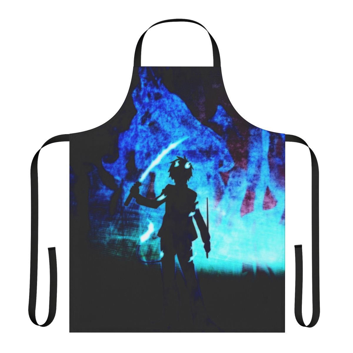 Vibrant fanart-inspired apron featuring the character Rin from the anime "Blue Exorcist"