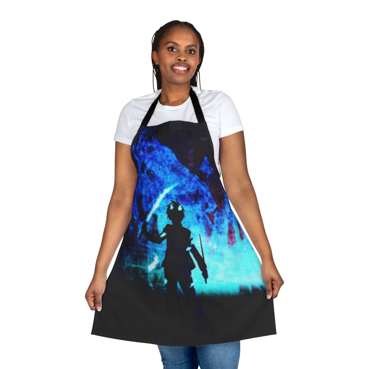 Vibrant fanart-inspired apron featuring the character Rin from the anime "Blue Exorcist"