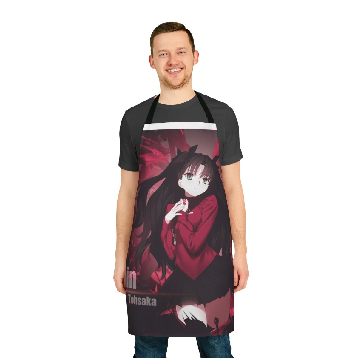 "Anime-inspired apron featuring the character Rin Tohsaka from the Fate series"