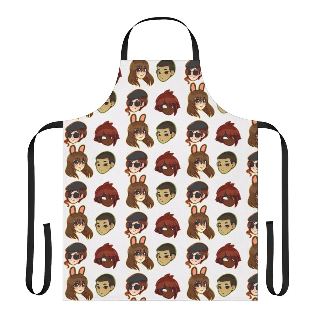 Anime-style RWBY Team CFVY apron with characters Velvet, Coco, Fox, and Yatsuhashi