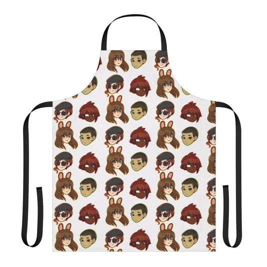 Anime-style RWBY Team CFVY apron with characters Velvet, Coco, Fox, and Yatsuhashi