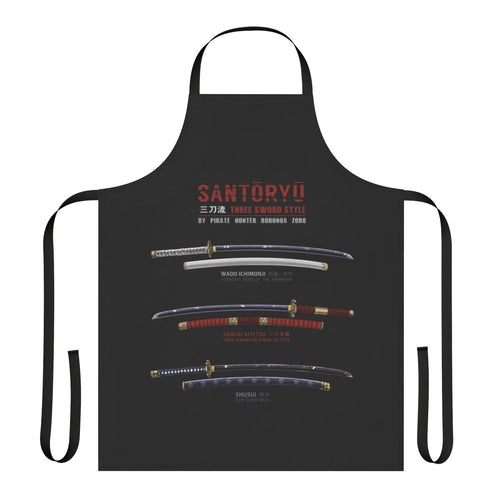 A stylish apron featuring the Santoryu swords from the anime series One Piece