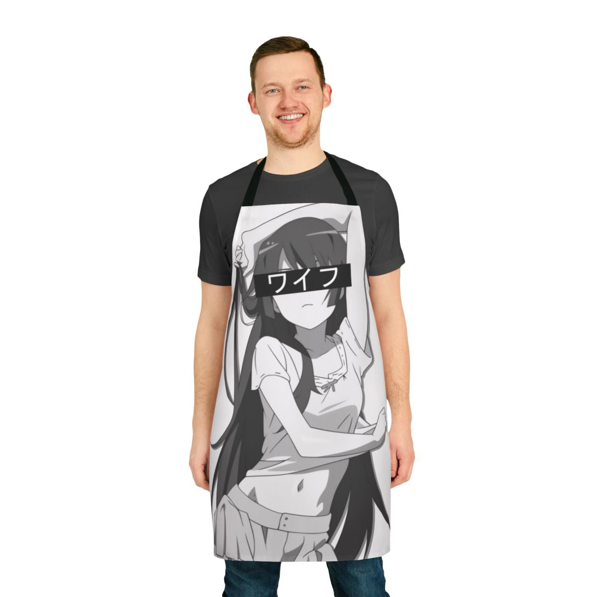 Stylish anime-themed apron featuring Senjougahara Hitagi from the Monogatari series