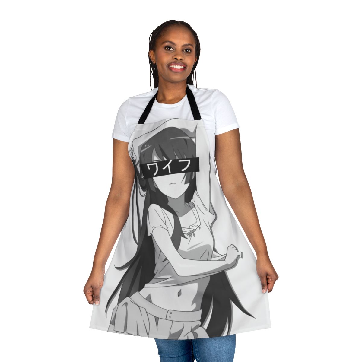Stylish anime-themed apron featuring Senjougahara Hitagi from the Monogatari series