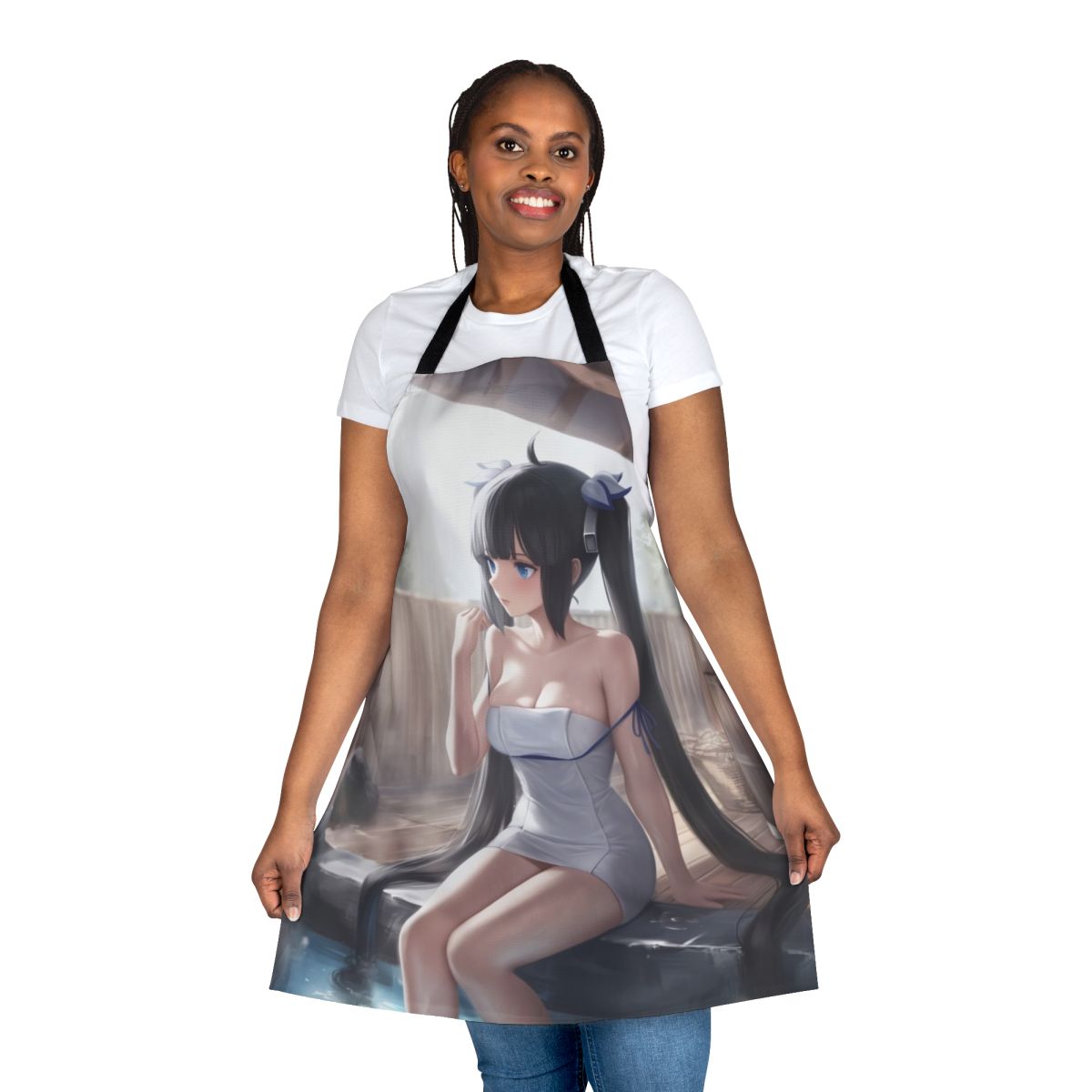 An anime-inspired sexy apron featuring the design of a hot spring goddess