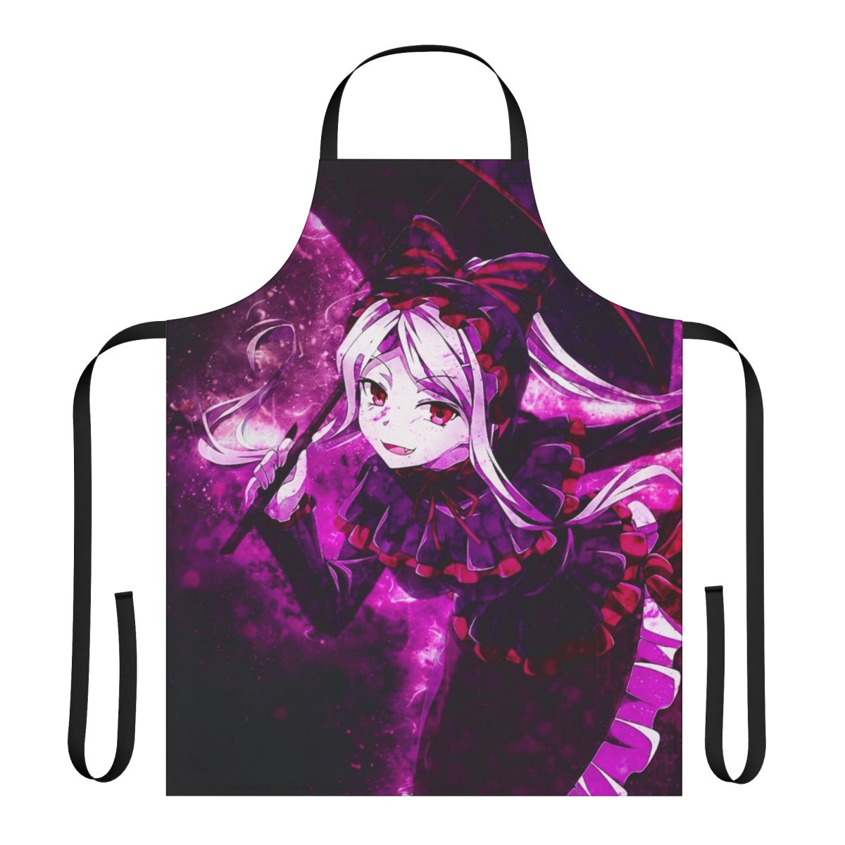 Anime-inspired apron featuring the character Shalltear Bloodfallen from the Overlord series.