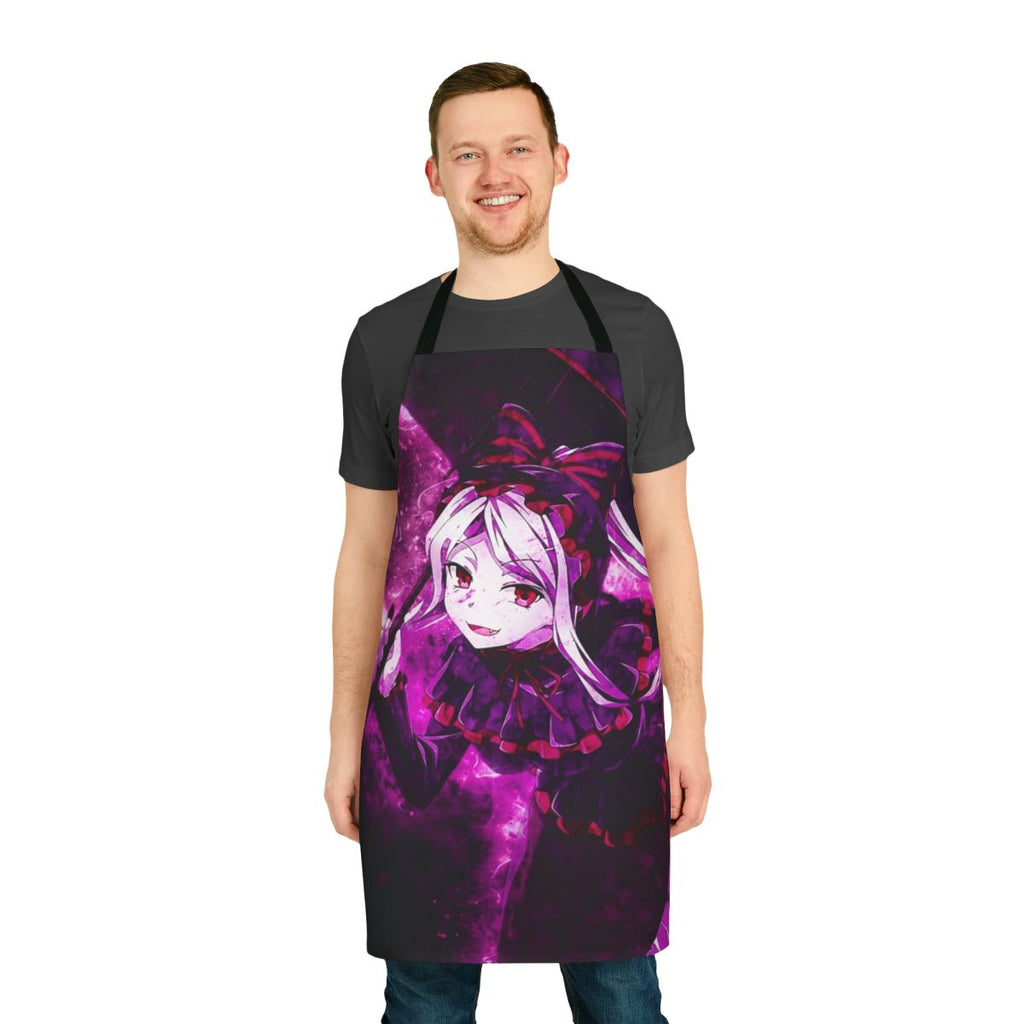 Anime-inspired apron featuring the character Shalltear Bloodfallen from the Overlord series.