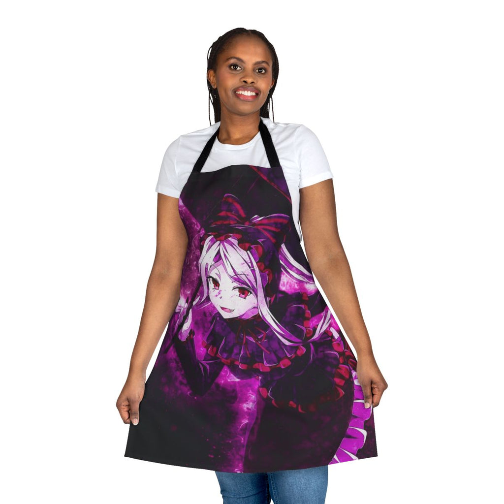 Anime-inspired apron featuring the character Shalltear Bloodfallen from the Overlord series.
