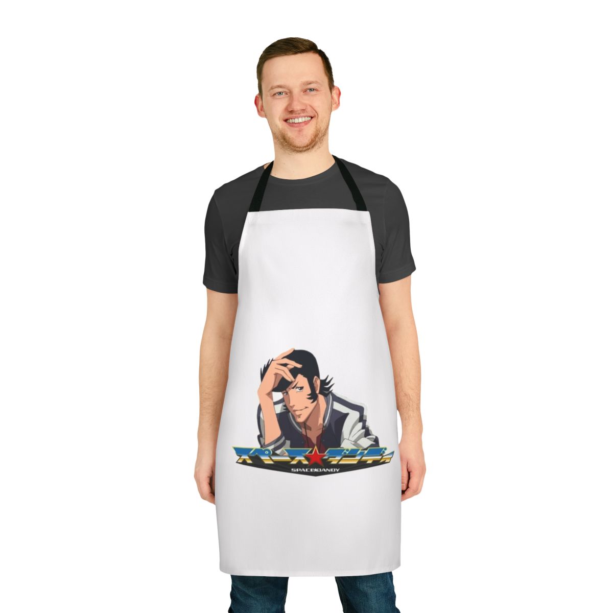 Anime-style apron with Space Dandy character design