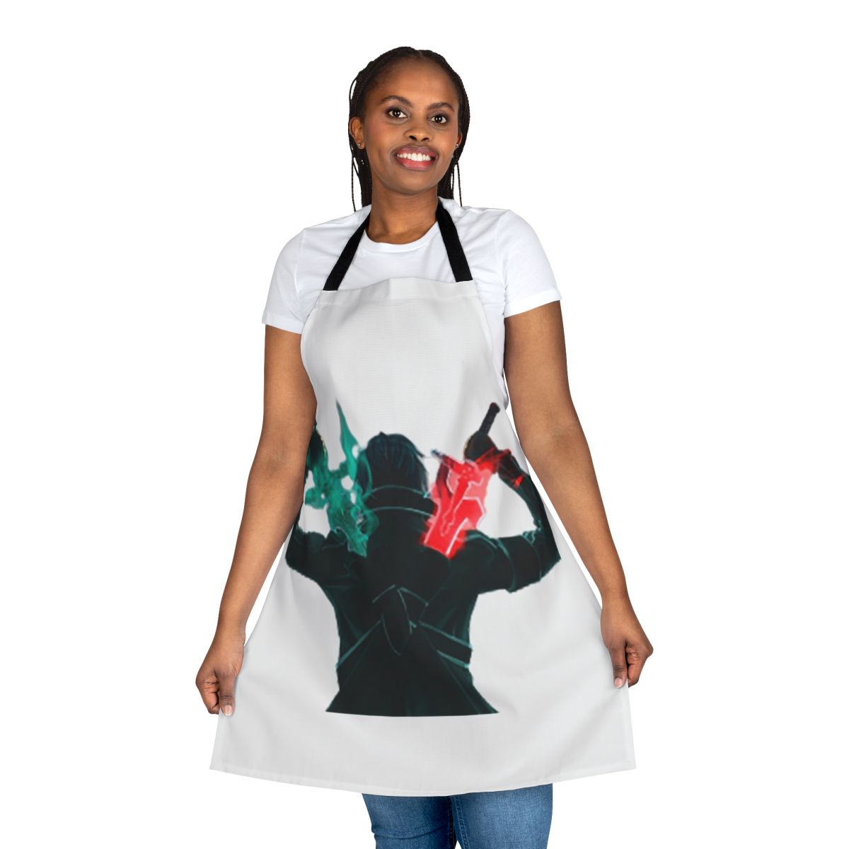 Anime-themed apron with swords design