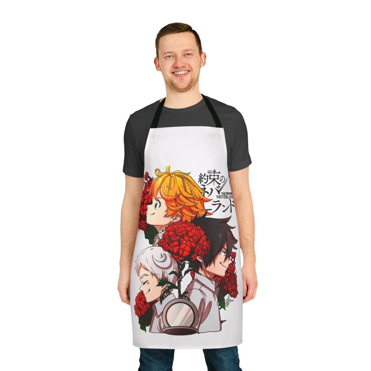 Stylish apron featuring characters from the anime/manga series The Promised Neverland