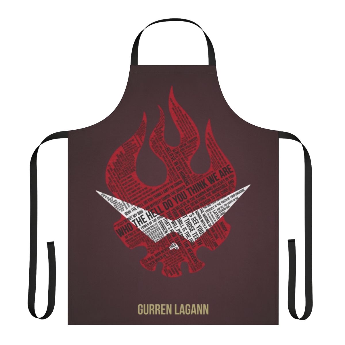 Anime-inspired typography apron featuring Gurren Lagann characters Kamina and Simon