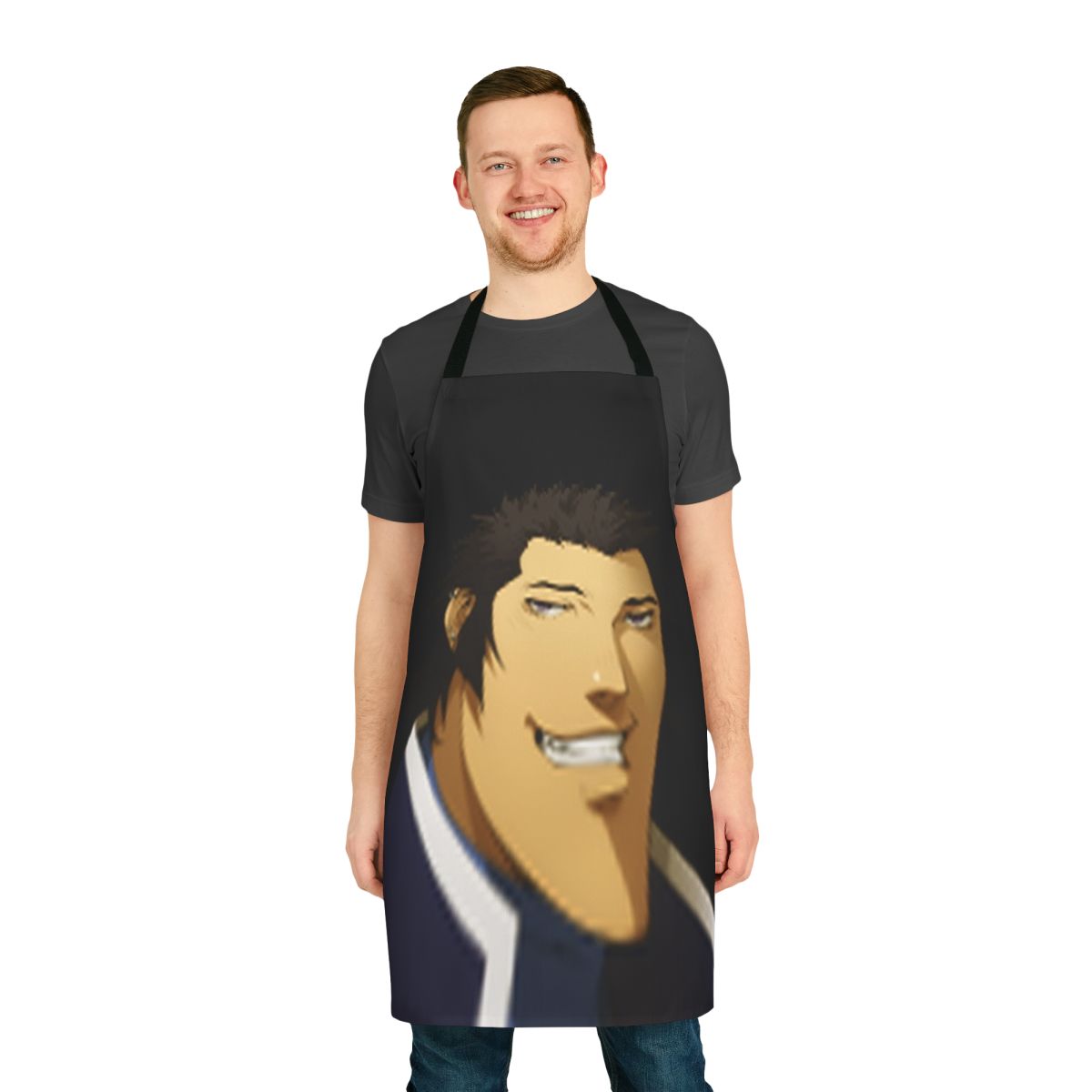 Anime inspired video game apron featuring the character Walter from the Shin Megami Tensei series.