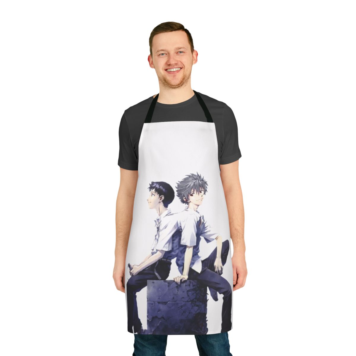 Apron featuring the Evangelion couple Kaworu Nagisa and Shinji Ikari in a cute, fan-made design.