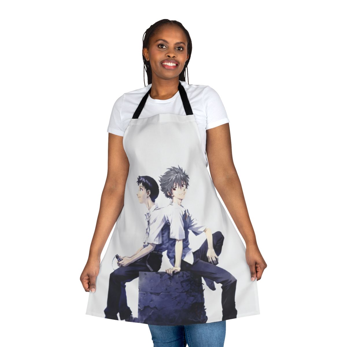 Apron featuring the Evangelion couple Kaworu Nagisa and Shinji Ikari in a cute, fan-made design.