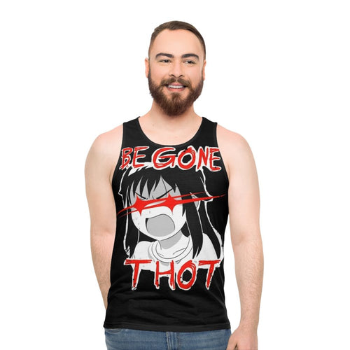 Anime-inspired unisex tank top with "Be Gone Thot" text