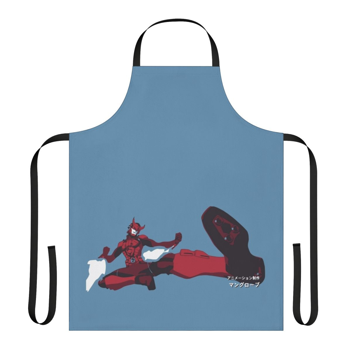 Anime-style apron featuring samurai and superhero design elements
