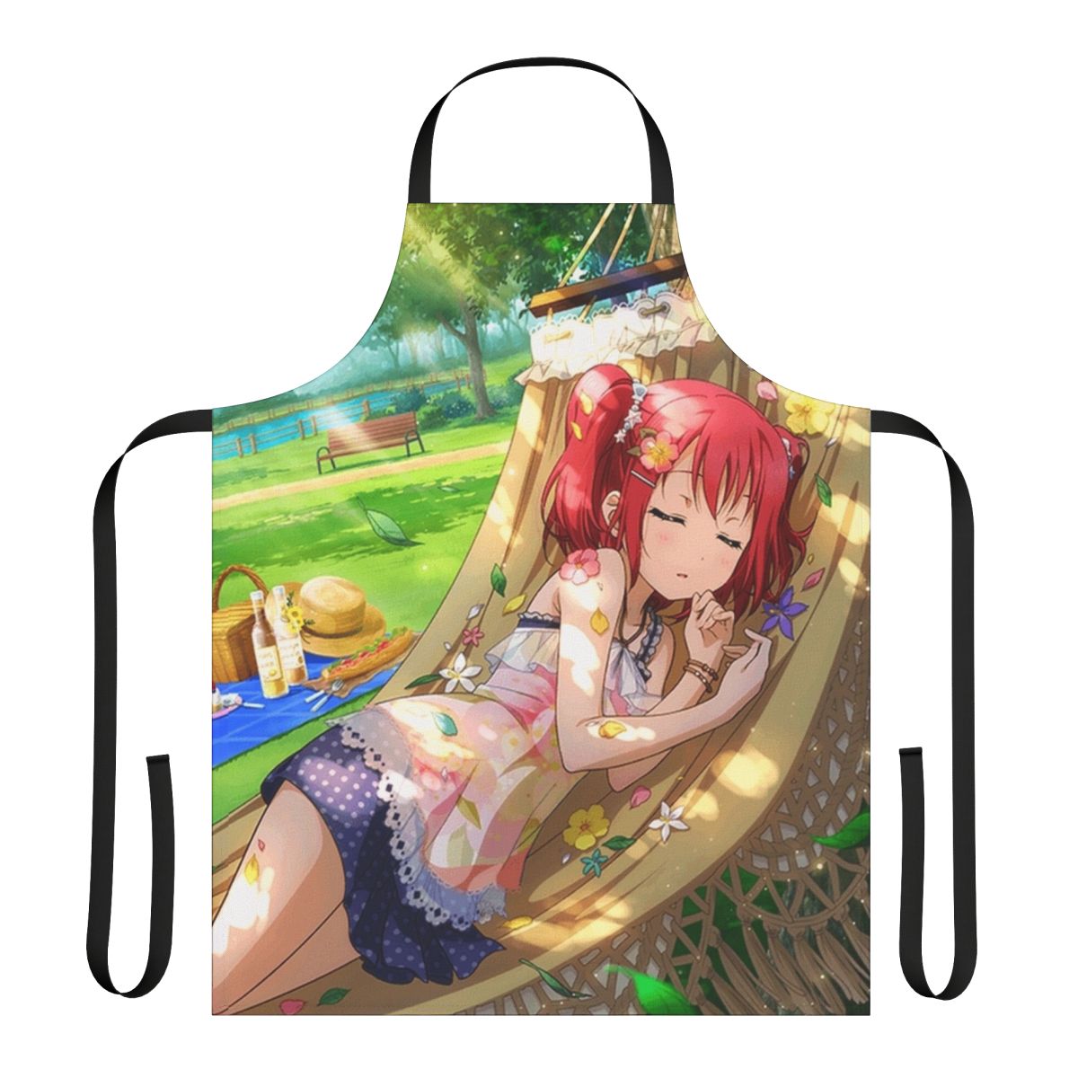 Anime-inspired spring picnic apron featuring characters from the popular Love Live Sunshine series