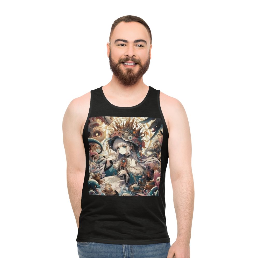 Anime-inspired unisex tank top with cute anime girl design