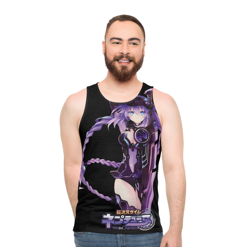 Anime tank top featuring the transforming character Purple Heart from the Hyperdimension Neptunia series