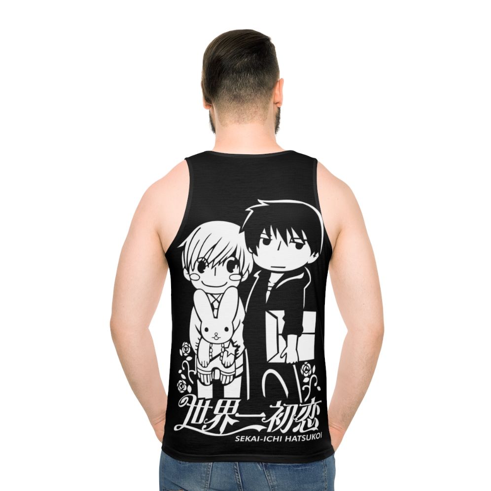 Unisex anime tank top featuring characters from the BL manga Sekai Ichi Hatsukoi