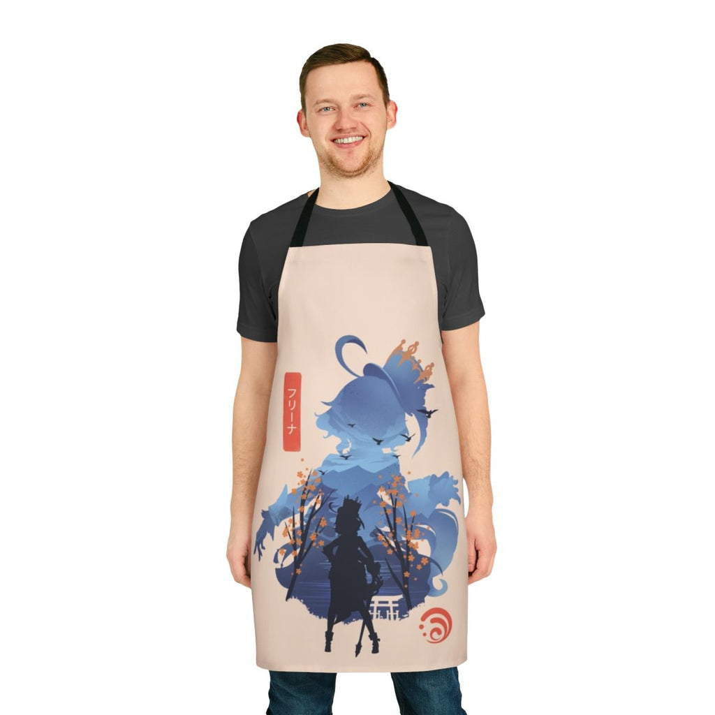 Animula Choragi-inspired apron with a gaming and Japanese aesthetic design
