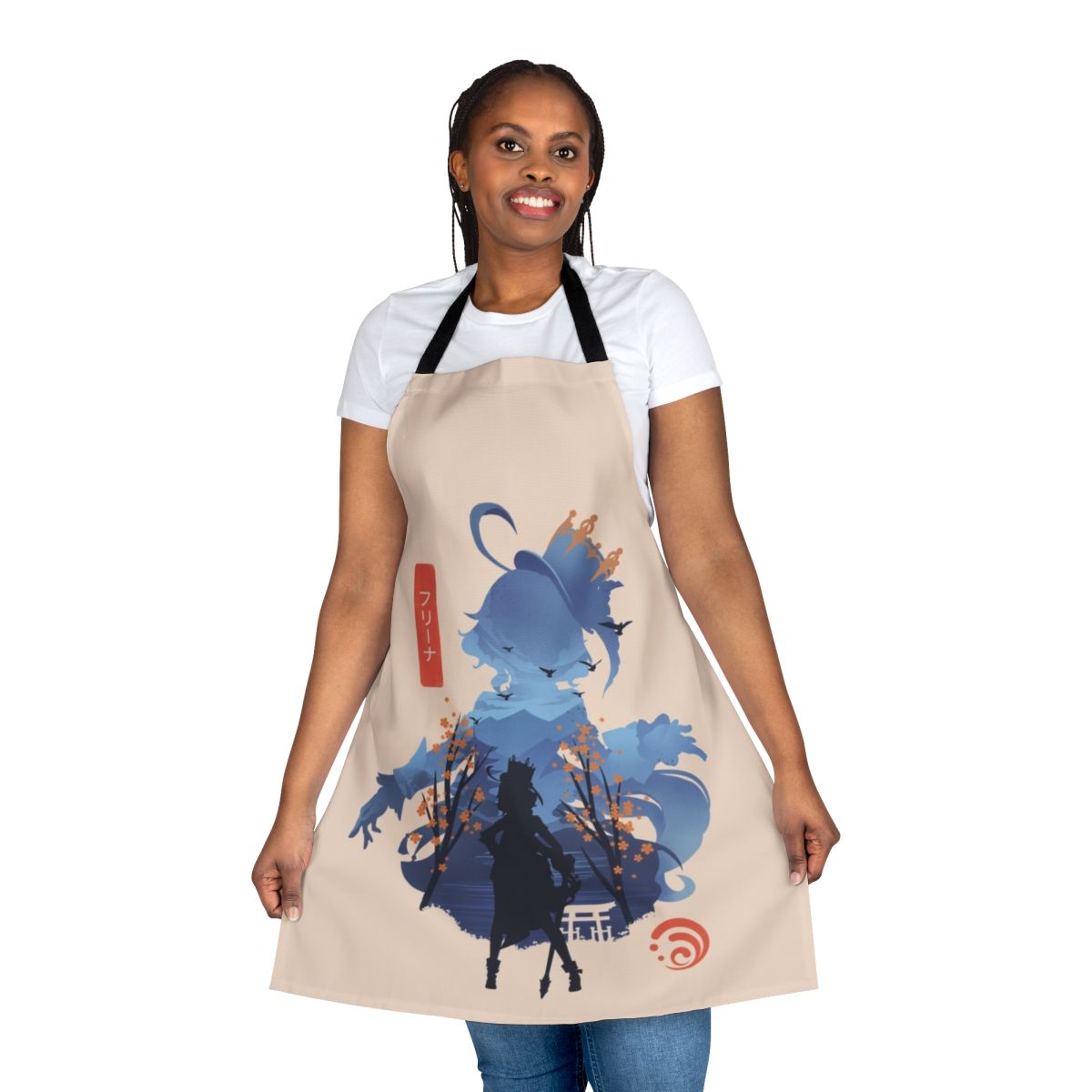 Animula Choragi-inspired apron with a gaming and Japanese aesthetic design
