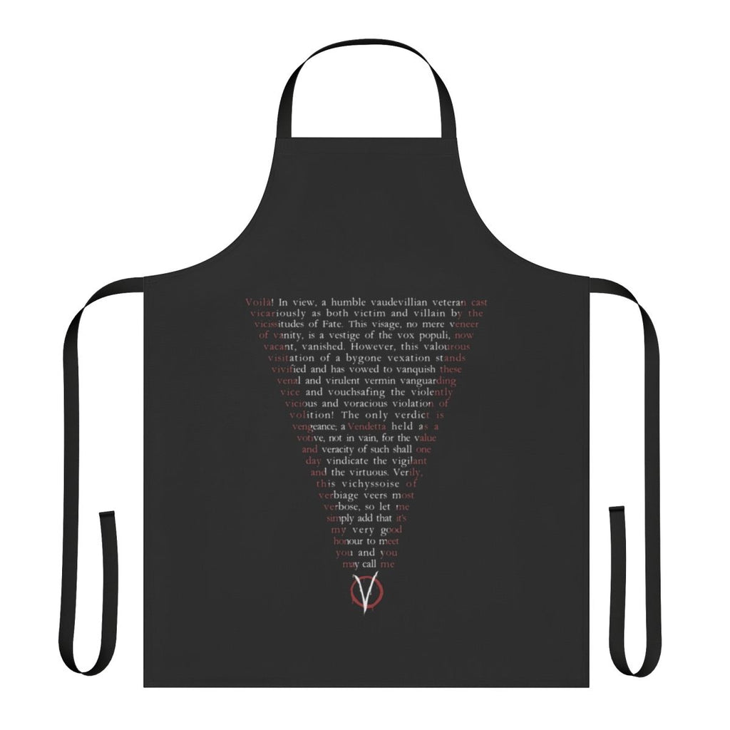 V for Vendetta-inspired apron with Guy Fawkes mask and rebellious typography