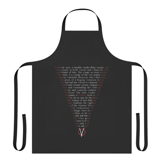 V for Vendetta-inspired apron with Guy Fawkes mask and rebellious typography