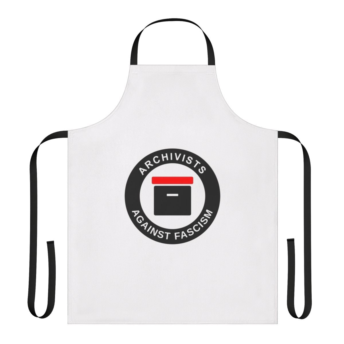 Black apron with white text reading "Archivists Against Fascism"