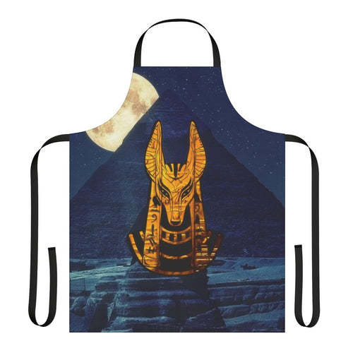 Apron featuring the Egyptian god Anubis in a sleek, golden design