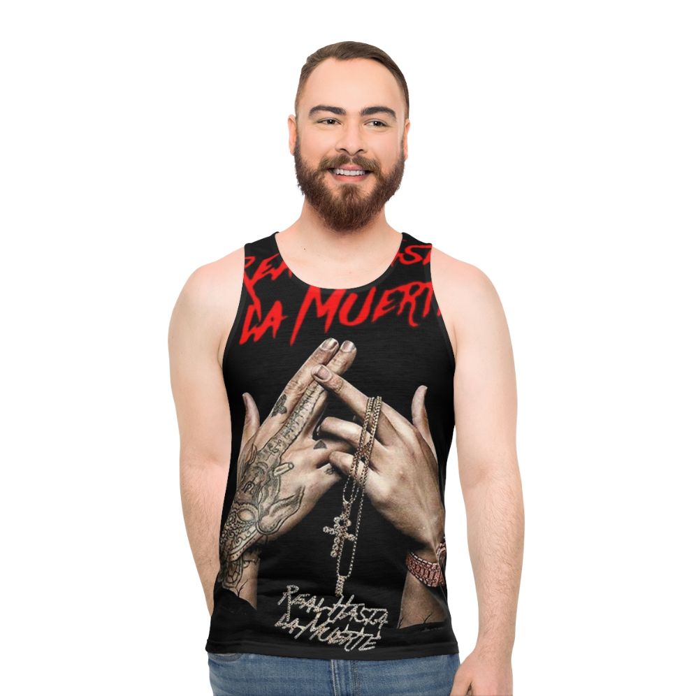 Anuel AA unisex tank top with "Real Hasta La Muerte" design