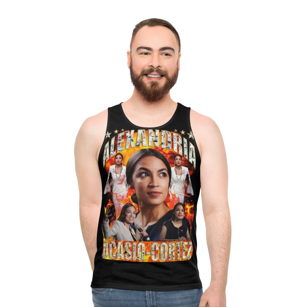 Unisex tank top with Alexandria Ocasio-Cortez and Democratic Socialist design