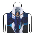 Aphrodite-inspired blue and white apron with Greek goddess motif
