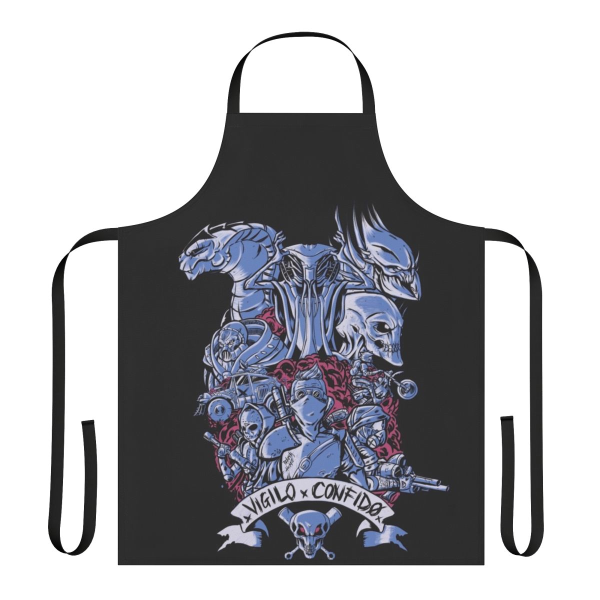 Apocalypse-themed apron with sci-fi and post-apocalyptic design elements