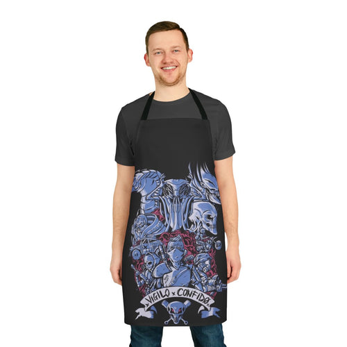 Apocalypse-themed apron with sci-fi and post-apocalyptic design elements