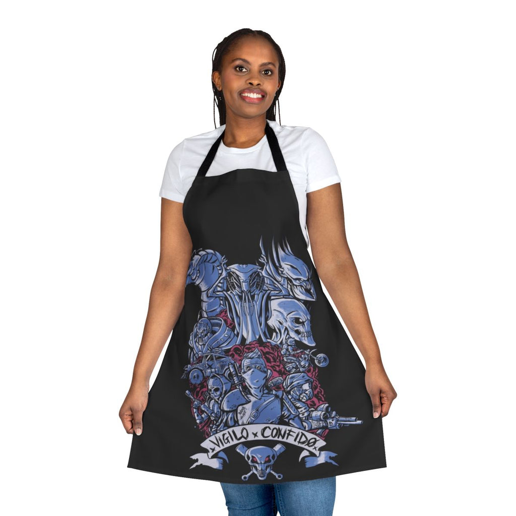 Apocalypse-themed apron with sci-fi and post-apocalyptic design elements