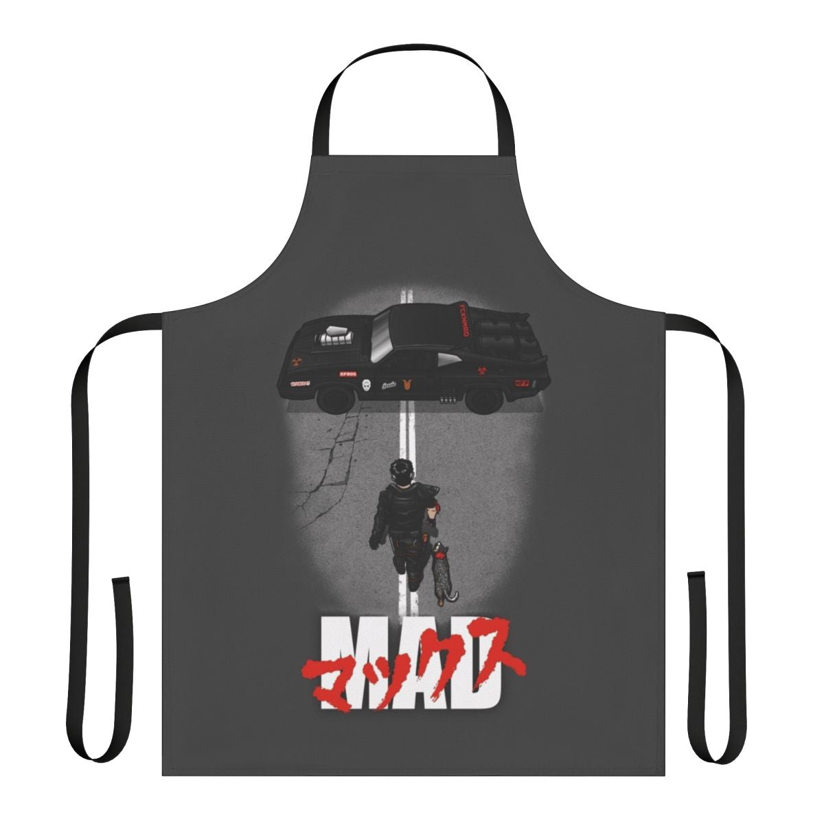 "The Mad Warrior Apron, a post-apocalyptic inspired design paying homage to classic 80s movies like Mad Max and Road Warrior."